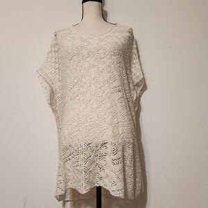 Peruvian Connection Cotton Crochet open knit One Size Cover Up Top